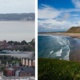 A collage with a coastline and town.