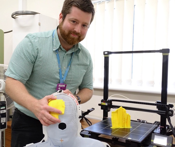 Image shows how a 3D printed bolus is placed against the radiotherapy mask