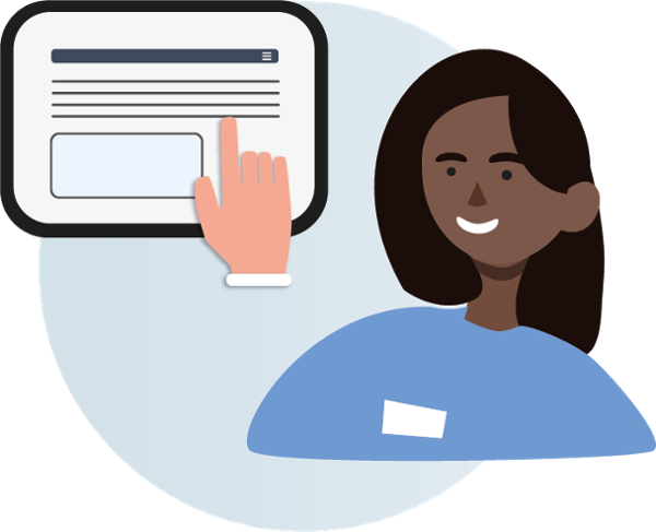 A nurse and  an electronic tablet screen displaying information