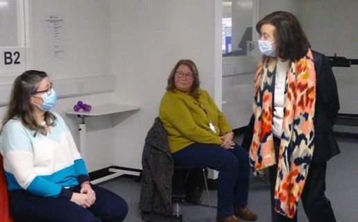 Health Minister Eluned Morgan chats with patients