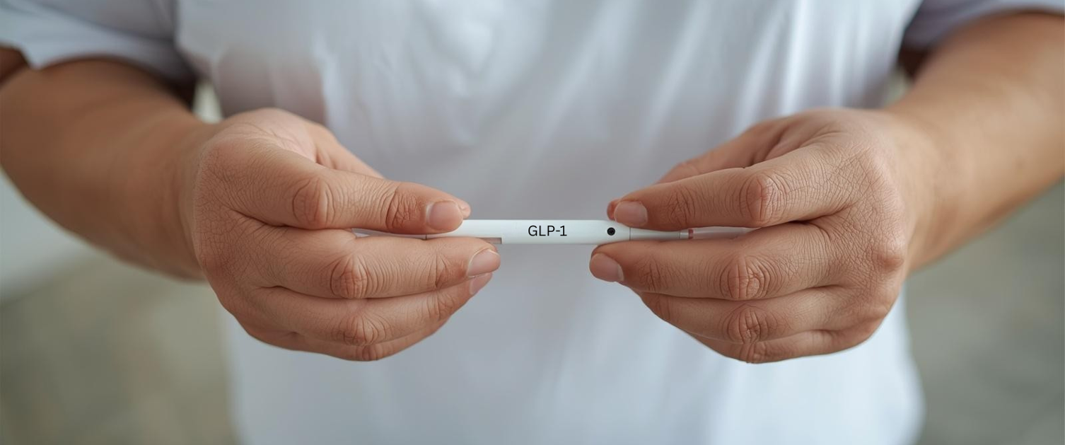 Llun o ddwylo yn dal GLP-1