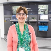 Lisa Forey and the new Pharmacy robot ABUHB.jpg