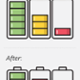 A image showing energy levels in a large battery and a small battery