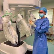 Rebecca Boyd with Robot in New Prostate Cymru Role.jpeg