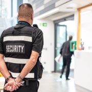 Security at the Grange - Security Officer Richard Lane welcomes staff and visitors, Doug Evens ABUHB.jpg