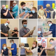 Collage of people in North Wales receiving COVID-19 vaccine