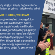 Graphic of patient leaving ysybyty enfys deeside Cym