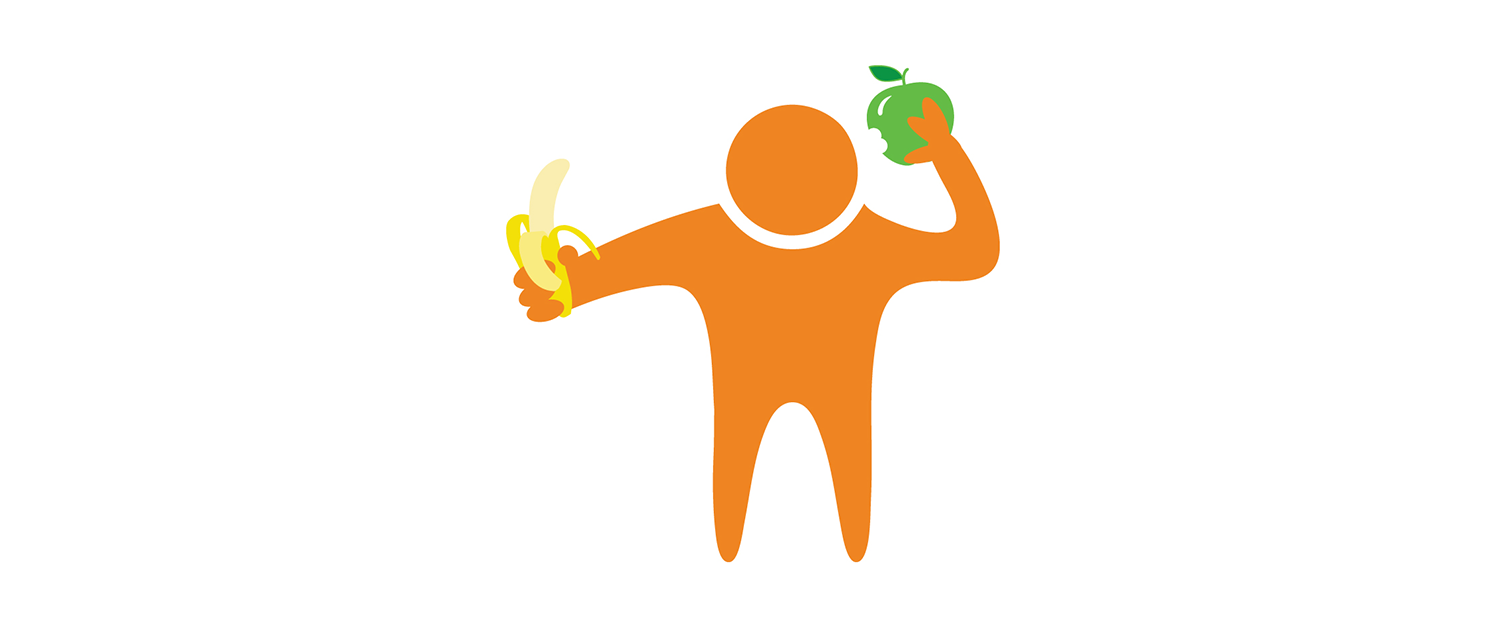 Graphic of a person eating fruit.