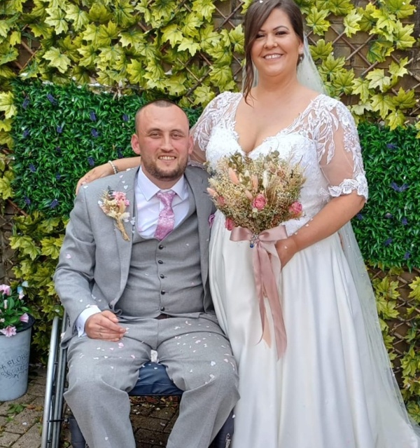 Gareth and his wife Samantha on their wedding day