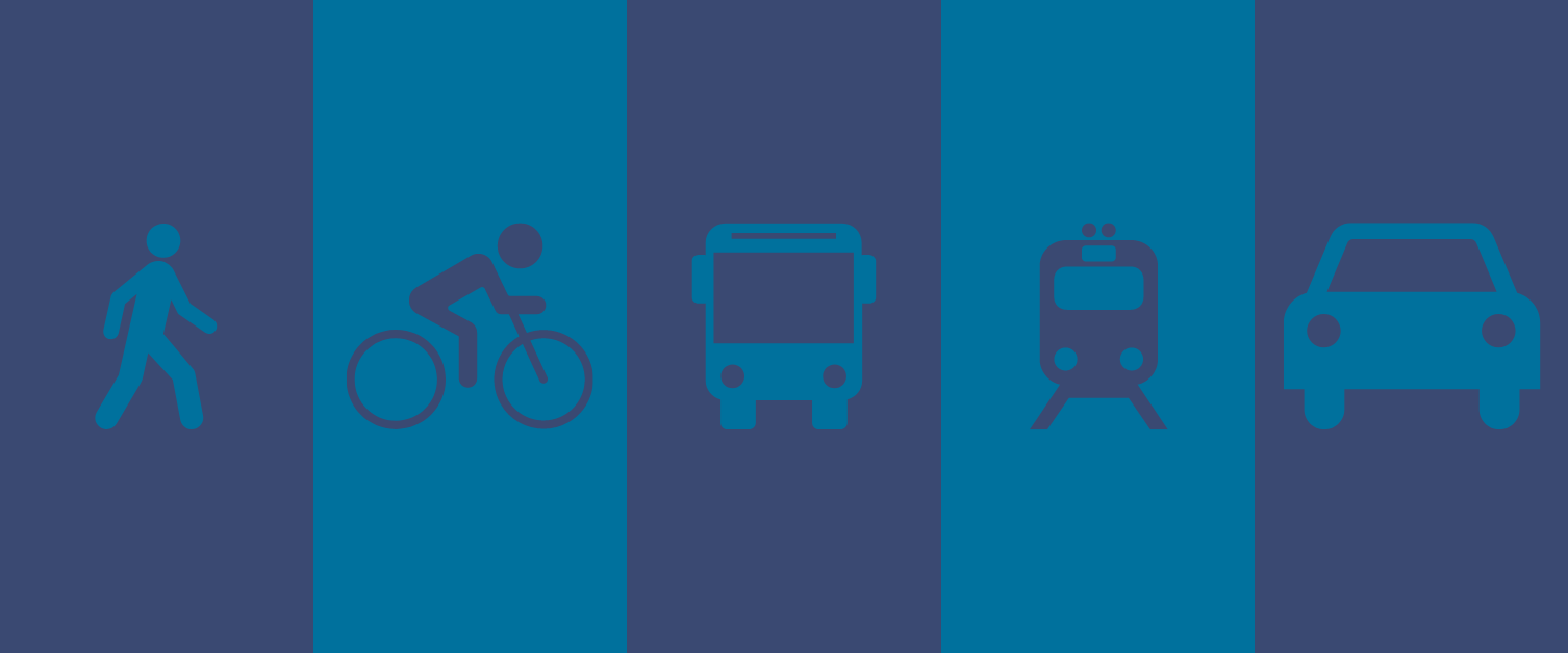 Transport icons - bus, bike, train, walking, car