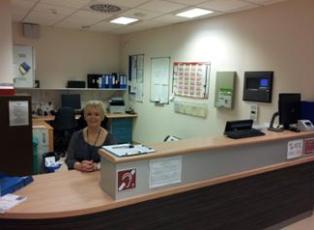 A lady at a reception desk