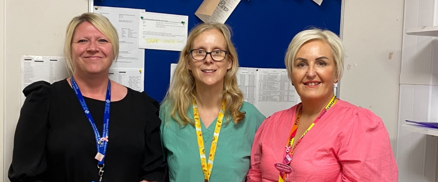 Consultant Eleri Davies and Ceri and Kelly, clinic coordinators at the Breast Centre smiling