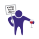 Graphic of a person holding a glass of red wine and a sign saying "know your units".