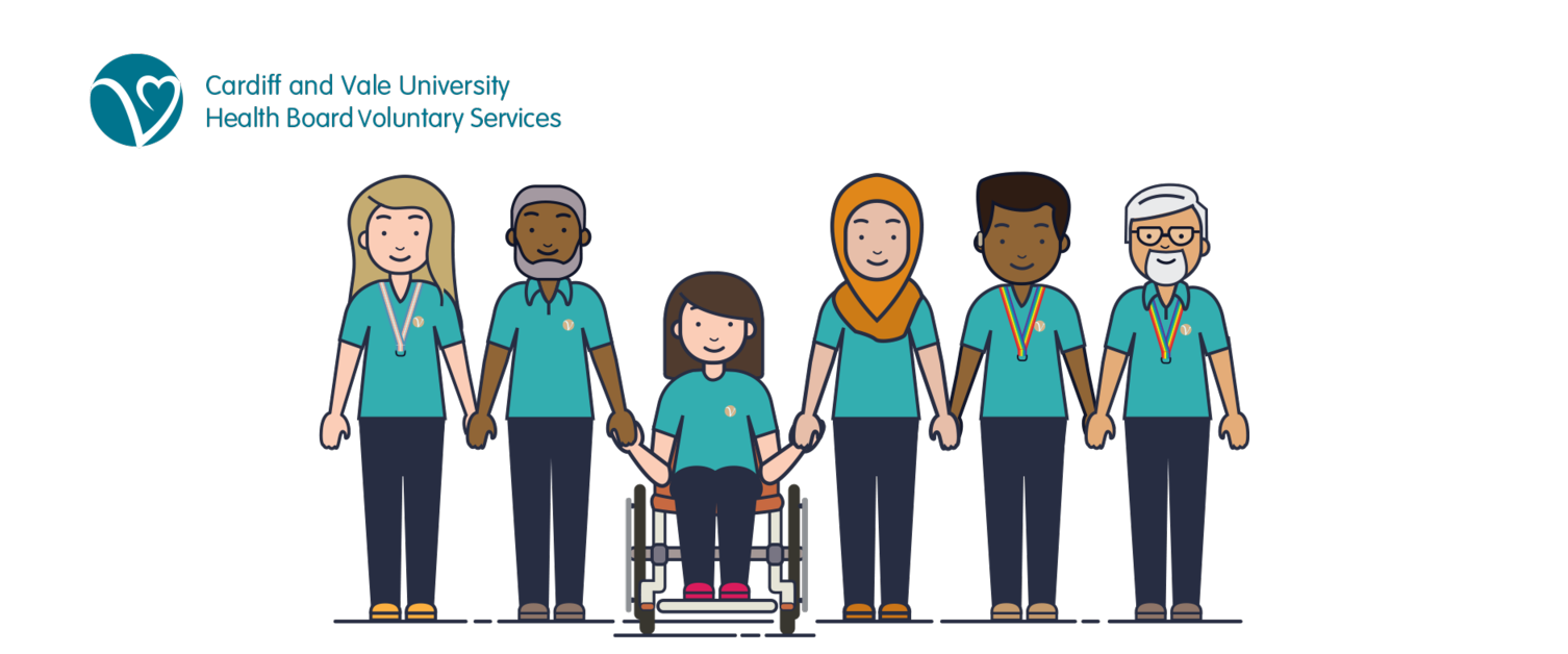 Cardiff and Vale University Health Board Voluntary Services. Image of volunteers holding hands