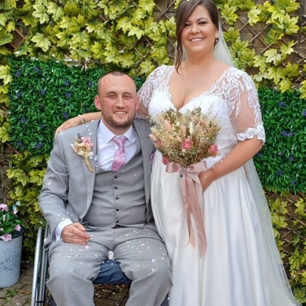 Gareth and Samantha on their wedding day