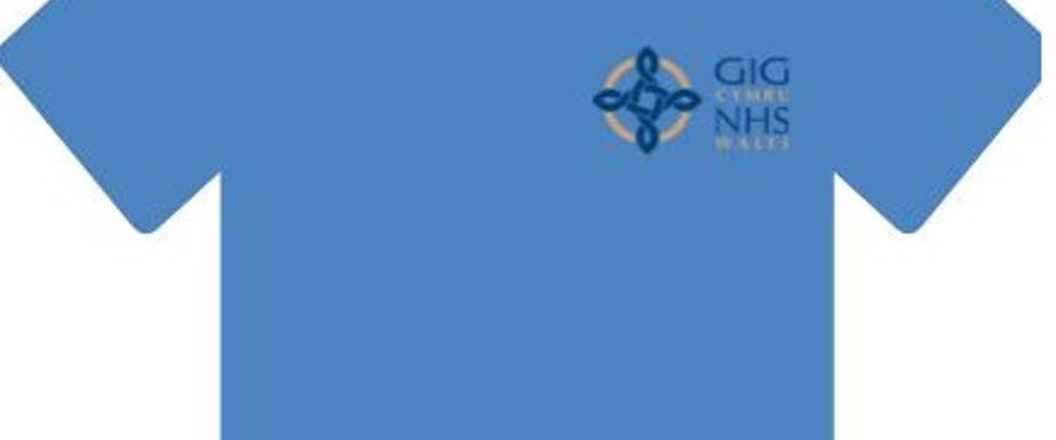 Graphic of light blue t-shirt with NHS logo