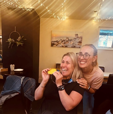 Cerian with her friend Fran