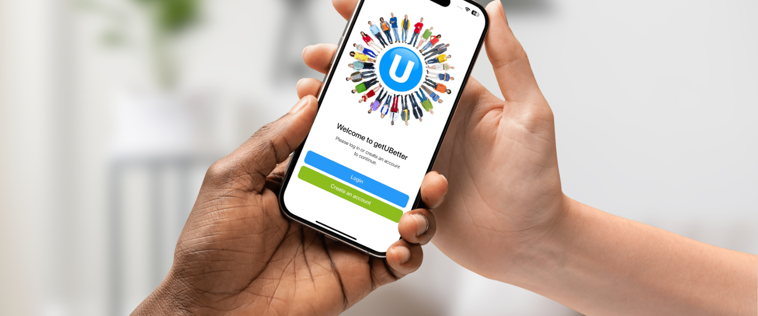 hands holding a mobile phone with app on