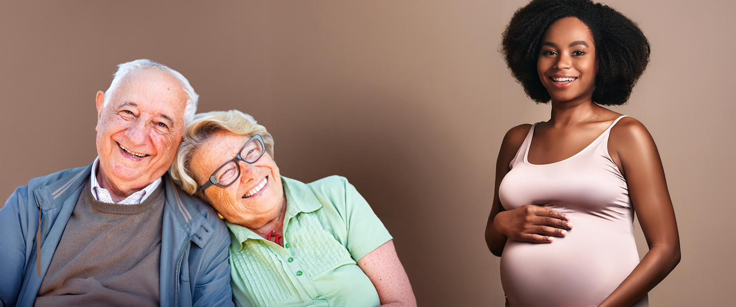 elderly couple and a pregnant woman