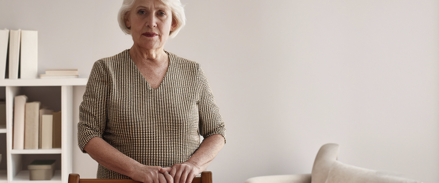 woman stood behind a chair