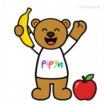 Bear holding banana with arms in the air