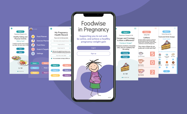 Image demonstrating the Foodwise in Pregnancy mobile application.