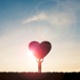 Person holding love heart with sunset