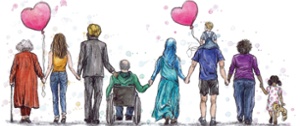 Illustration of people of all ages holding hands