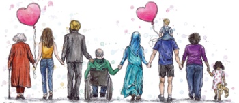 Illustration of people of all ages holding hands