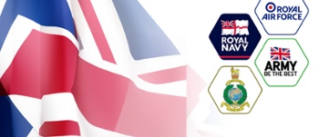 British Flag and icons of armed forces