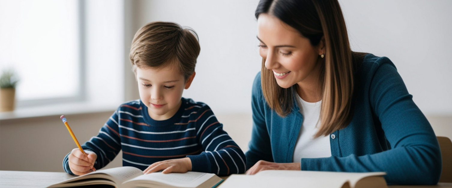 Parent helping a child write