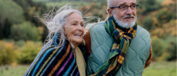Elderly couple walking