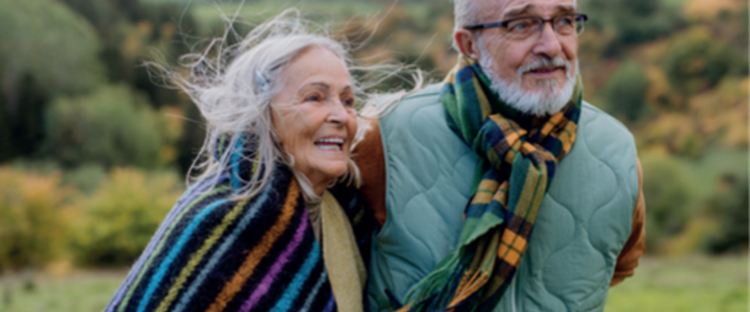 Elderly couple walking