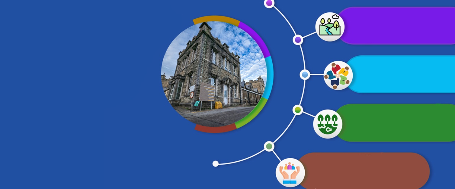 picture of maesteg surrounded by colours