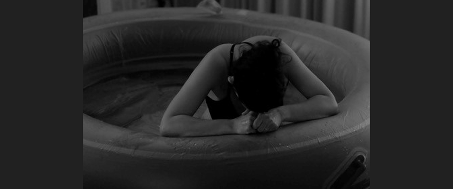 woman in home pool