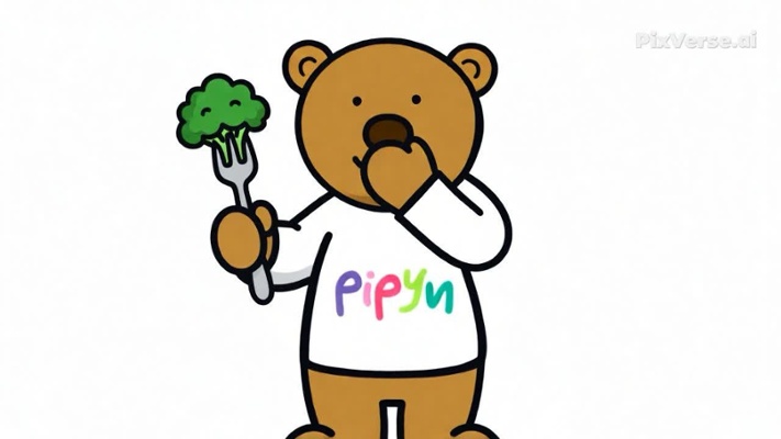 Bear holding broccoli