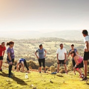 runners on a mountain