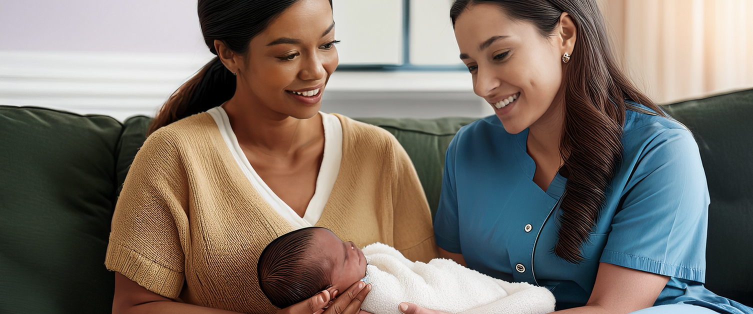 Home visit with mother and baby