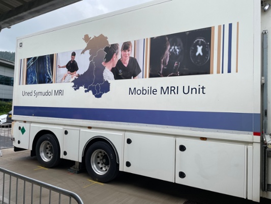 A mobile MRI (Magnetic Resonance Imaging) unit