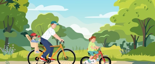 man and child cycling