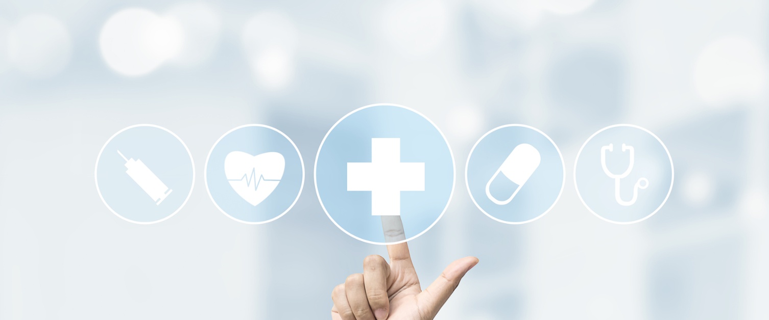 Hand pointing to Pharmacy icons