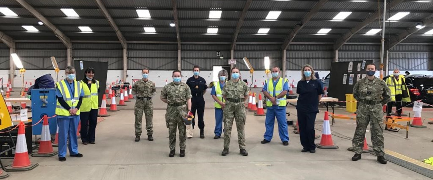 Military team at the Carmarthen vaccination centre