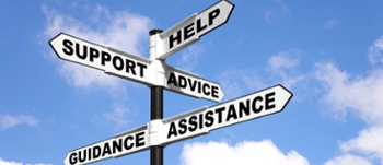 Multiway sign - advice, assistance, guidance, support and help
