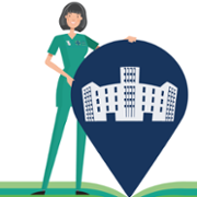 New Hospital Site nurse with a location pin