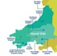 Map showing the hospitals across Hywel Dda region