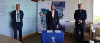 (from left) Swansea University Vice-Chancellor Professor Paul Boyle, Steve Moore and Pro-Vice Chancellor and Executive Dean of the Faculty of Medicine, Health and Life Science Professor Keith Lloyd following the signing.