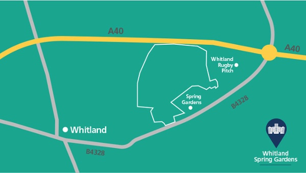 Drawn map showing the site Whitland Spring Gardens