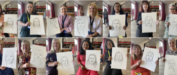 Artist Bull Taylor-Beales from People Speak Up took a drawing class at the Hywel Dda University Health Board Annual Nursing Conference