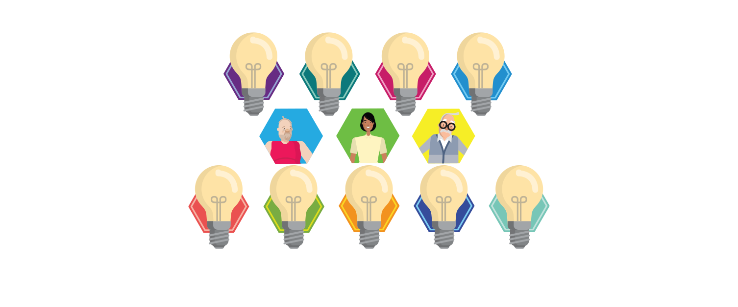 Lightbulbs and three community members