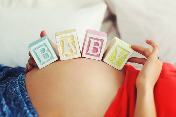 Baby Bump with letter blocks